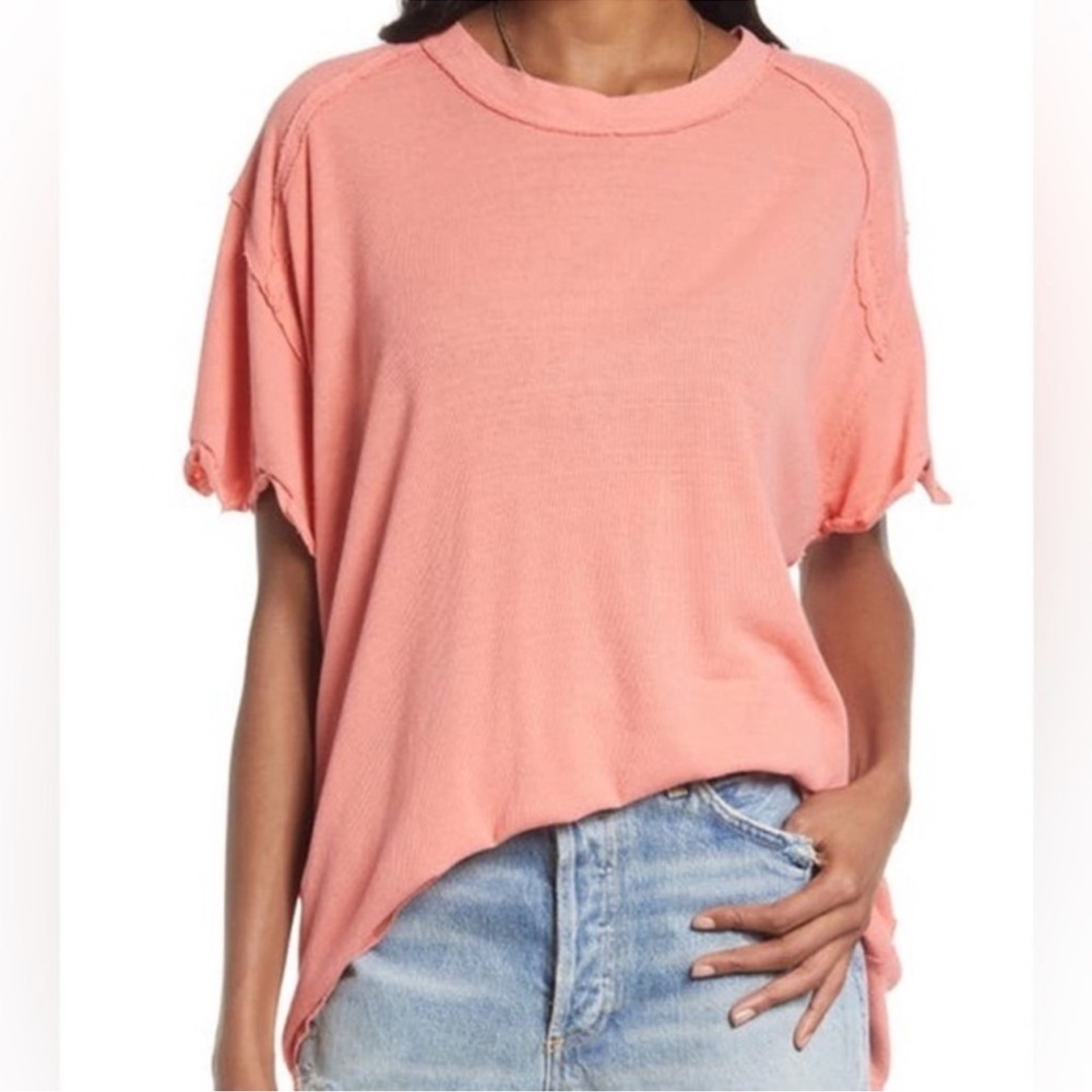 Free People We The Free Care FP Linen Blend BF Tee Burnt Coral NWOT